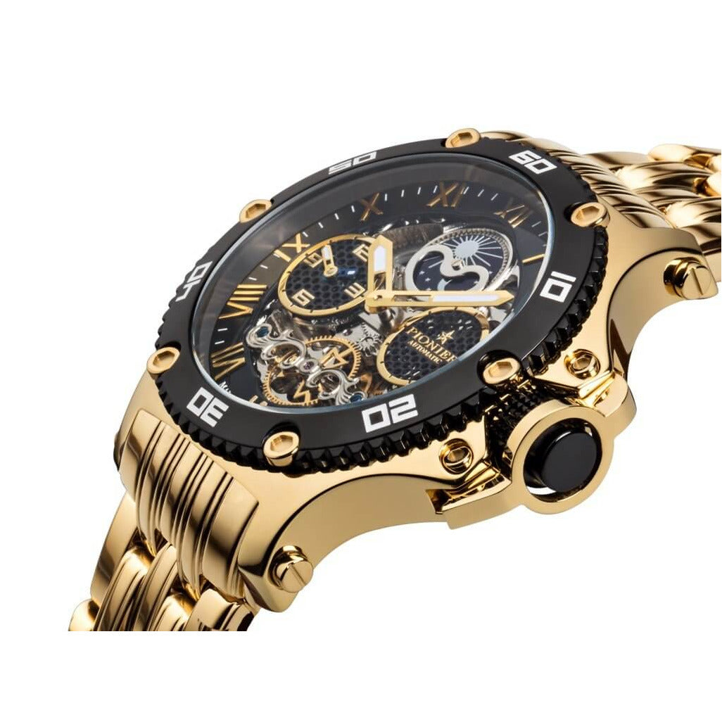 TUFINA GERMANY HAWAII PIONIER DUAL TIME STEEL GOLD | BLACK BEZEL Watch