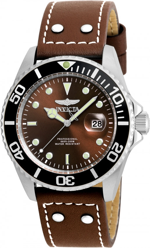 INVICTA Men's Pro Diver 43mm Leather Watch Chocolate