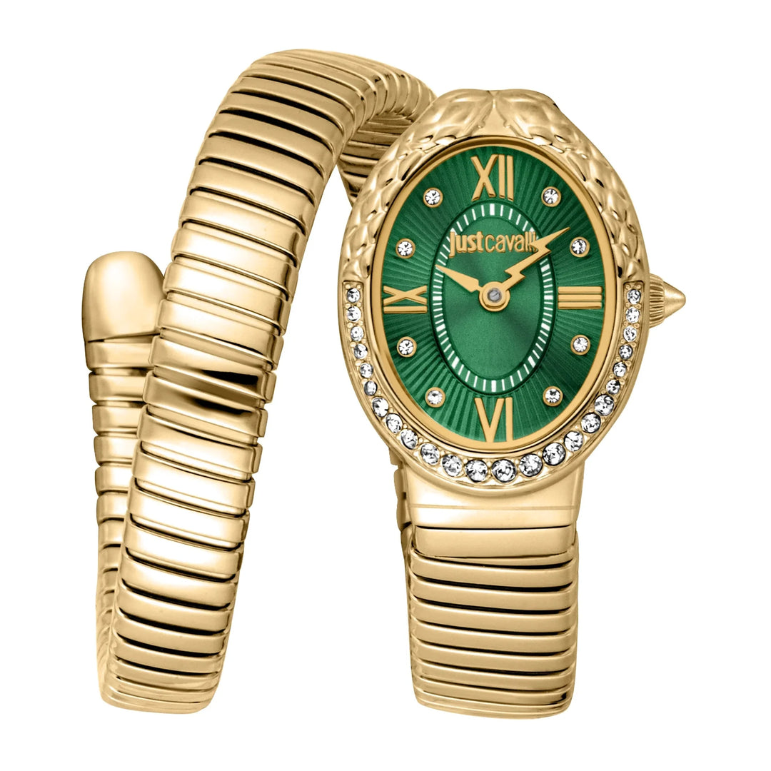 Just Cavalli Signature Snake Fiore Yellow Gold Green