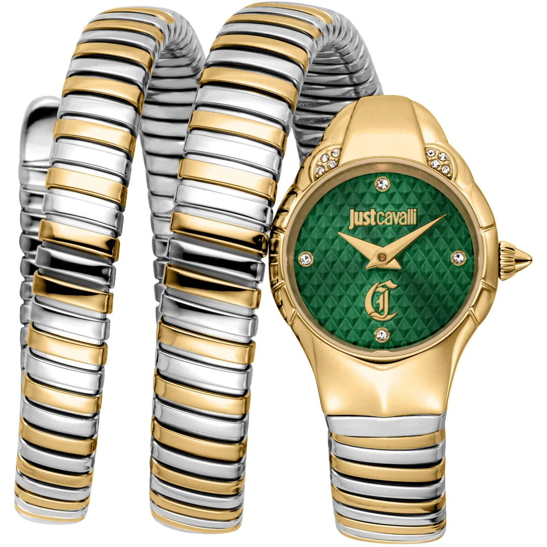 Just Cavalli Signature Snake Amanta Yellow Gold Silver Green