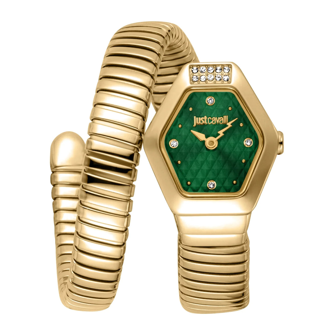 Just Cavalli Signature Snake Splora Yellow Gold Green