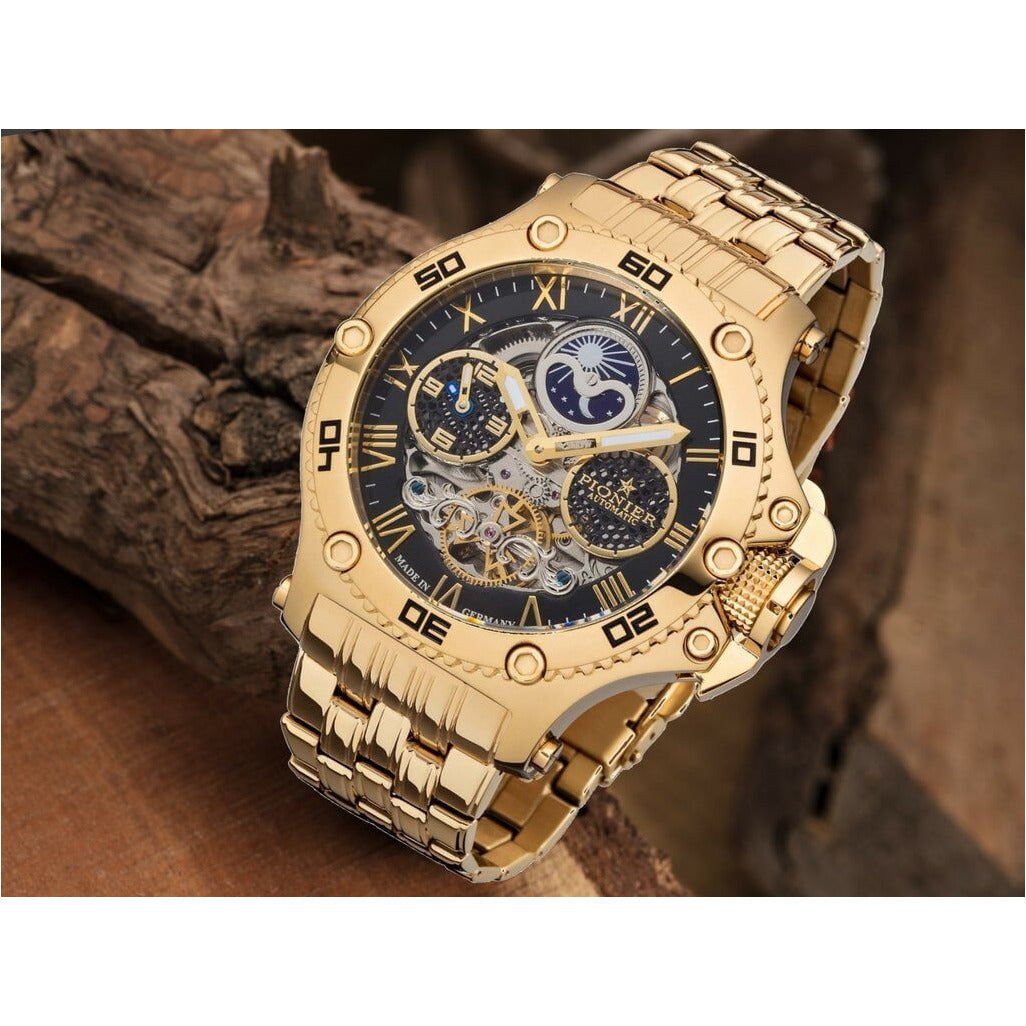 TUFINA GERMANY HAWAII PIONIER DUAL TIME STEEL GOLD | BLACK Watch