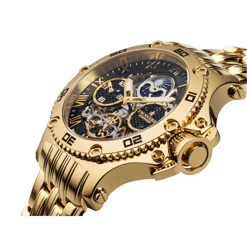 TUFINA GERMANY HAWAII PIONIER DUAL TIME STEEL GOLD | BLACK Watch