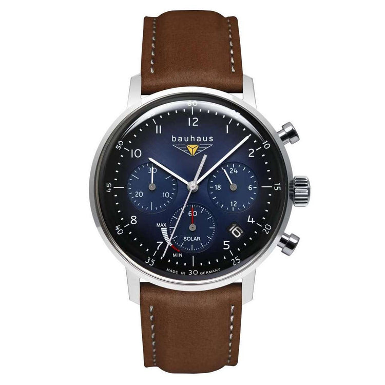 BAUHAUS Men's Solar Chronograph Leather Strap Watch 20863 image 0