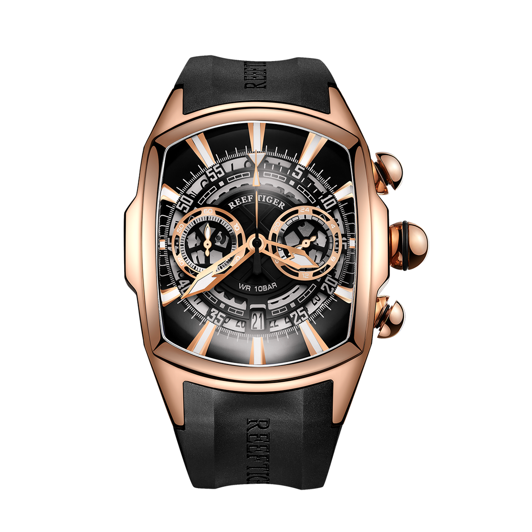 Reef Tiger Aurora Tank VK Quartz Sport Chronograph Watch Luxury Rose Gold image 0
