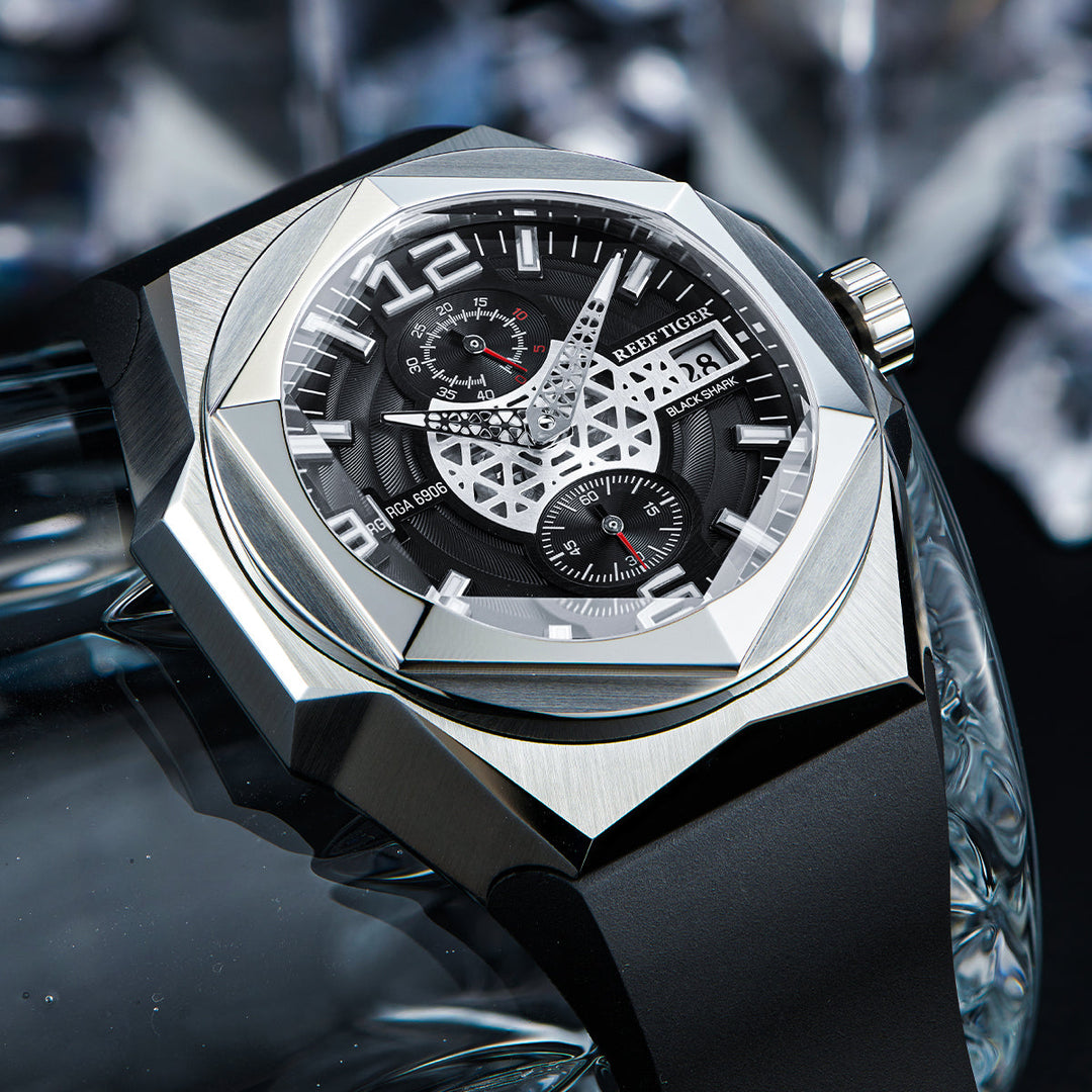 Reef Tiger Men's Black Shark Traveler Multifunctional Automatic Mechanical Dive Watch RGA6906 image 1
