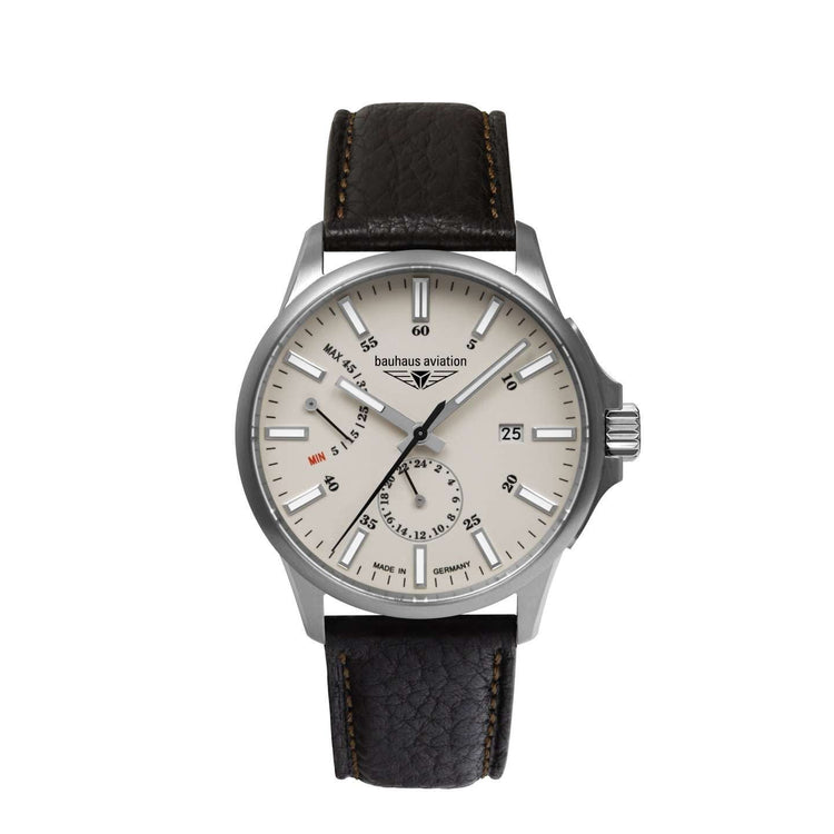 BAUHAUS AVIATION Men’s Titanium Automatic Power Reserve Leather Watch 28605 image 3