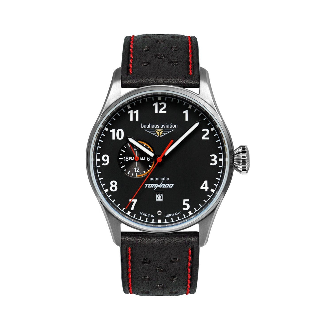 BAUHAUS AVIATION Men's Tornado Automatic 24-Hour Leather Strap Watch 27642 image 0