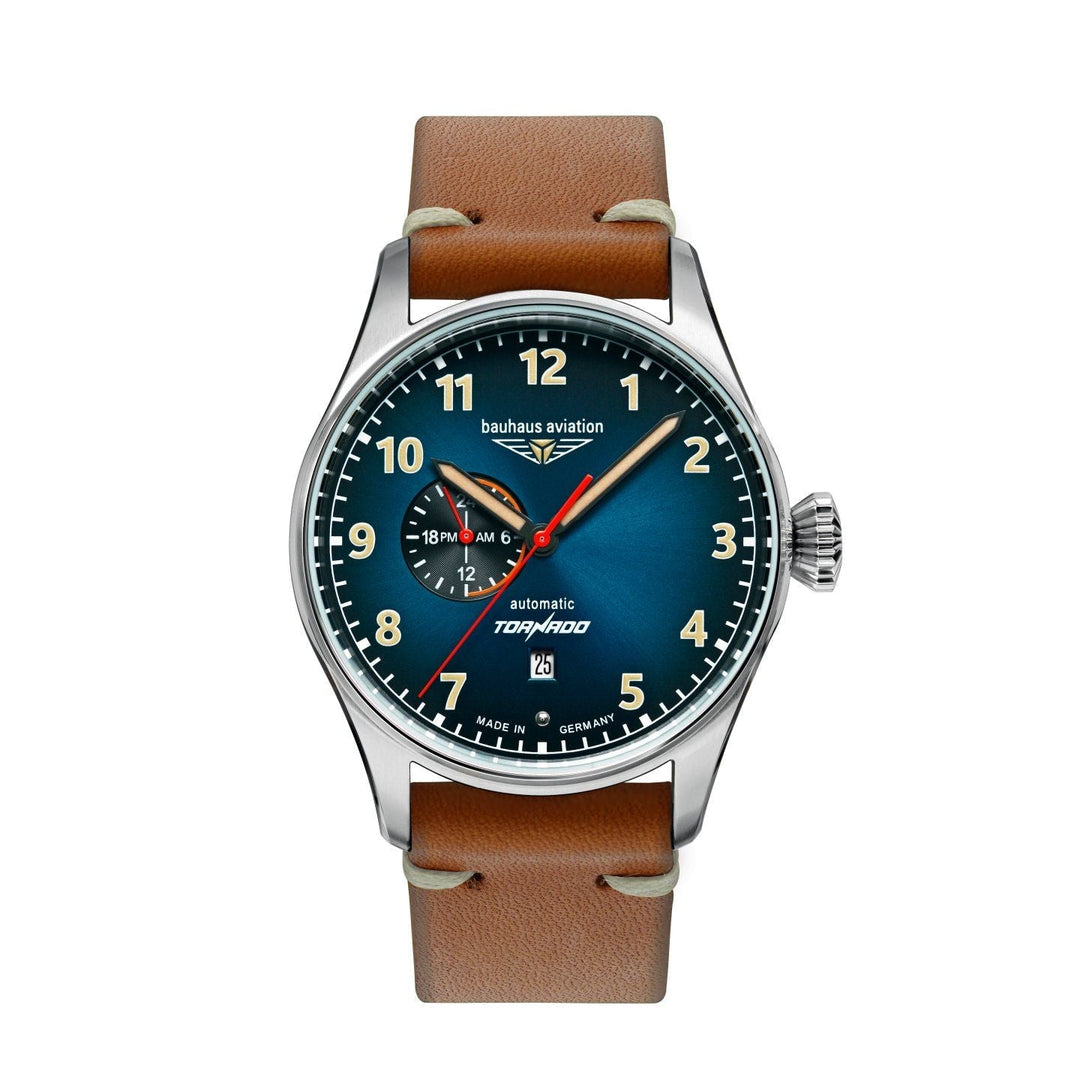 BAUHAUS AVIATION Men's Tornado Automatic 24-Hour Leather Strap Watch 27643 image 4