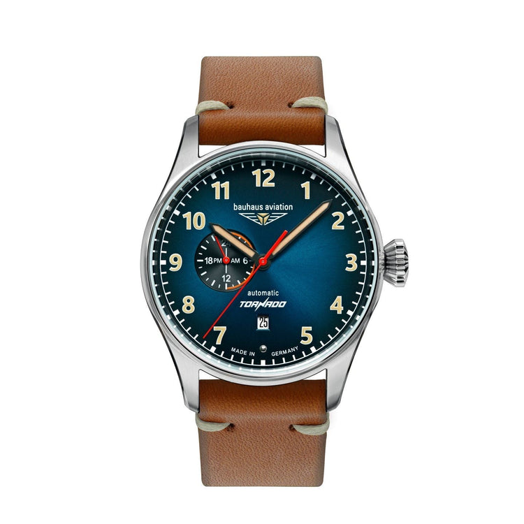 BAUHAUS AVIATION Men's Tornado Automatic 24-Hour Leather Strap Watch 27643 image 4