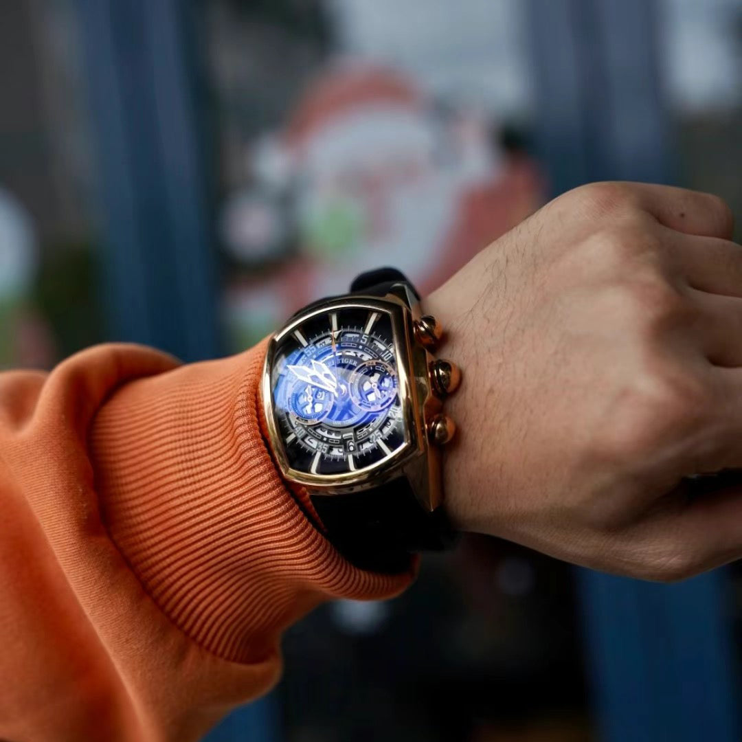 Reef Tiger Aurora Tank VK Quartz Sport Chronograph Watch Luxury Rose Gold image 3