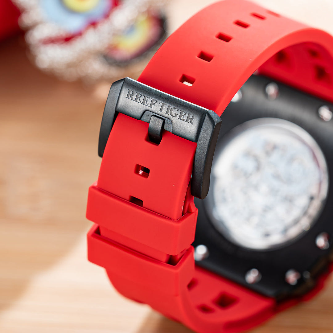 Reef Tiger Men's Chinese Lion Dance Automatic Skeleton Watch RGA3009 Red image 9
