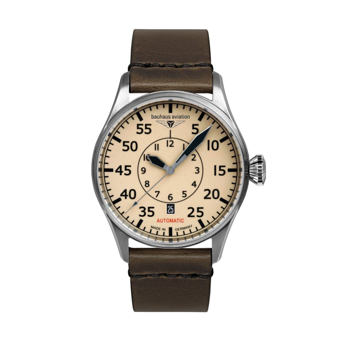 BAUHAUS AVIATION Men's Flight Control Automatic Night-Glow Leather Strap Watch 27565 image 4