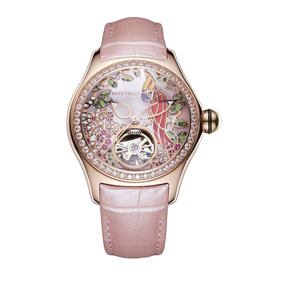 Reef Tiger Women's Aurora Parrots Automatic Skeleton Crystal Watch image 0