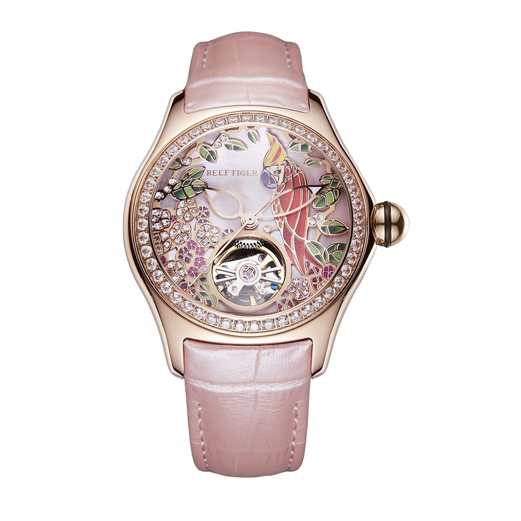 Reef Tiger Women's Aurora Parrots Automatic Skeleton Crystal Watch image 0