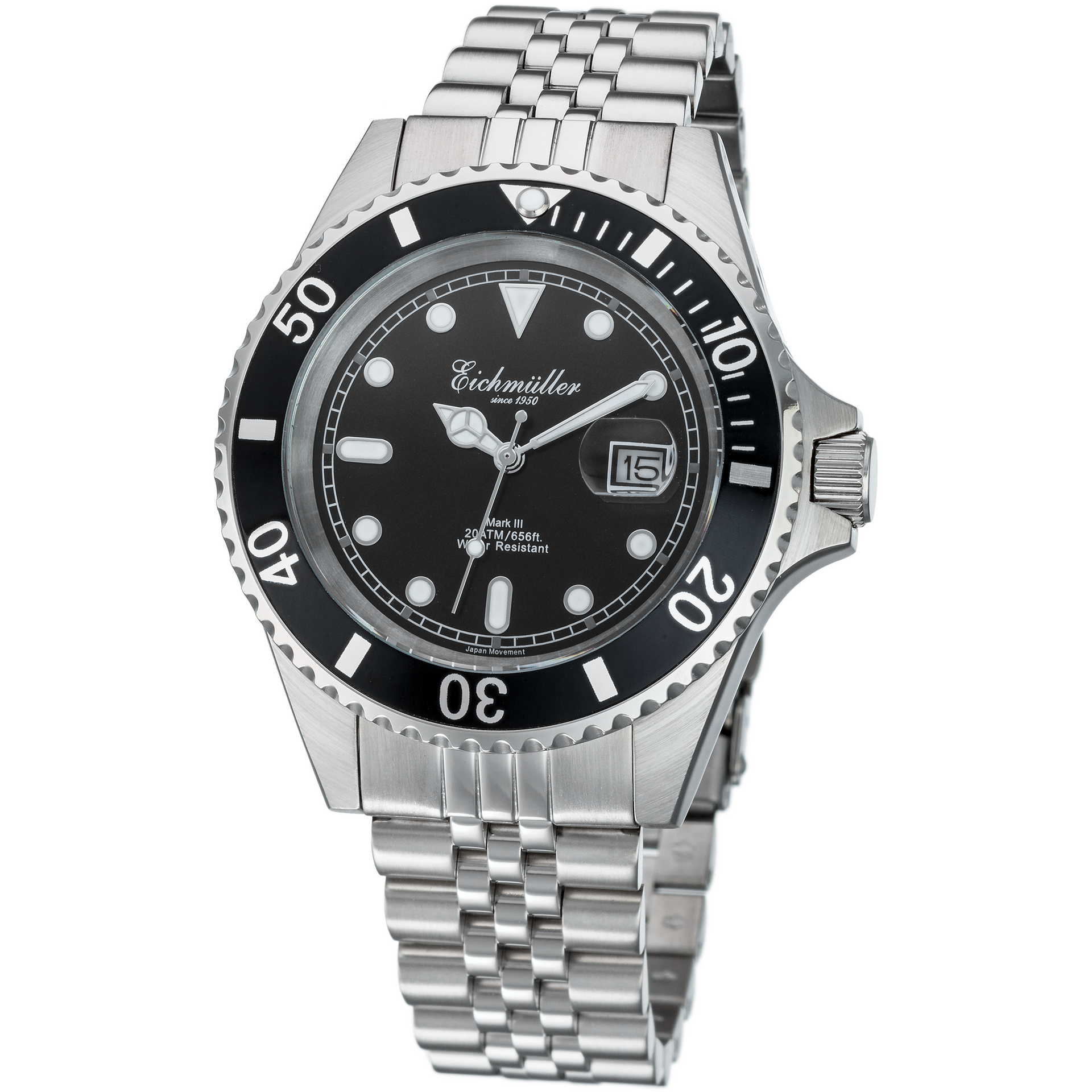 EICHMULLER since 1950 Mark III Diver 20ATM Silver/Black Watch image 0