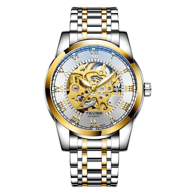 TEVISE Skeleton Classic Steel Two Tone Silver Watch image 0