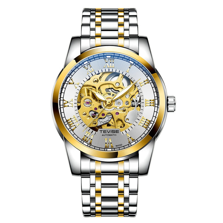 TEVISE Skeleton Classic Steel Two Tone Silver Watch image 0