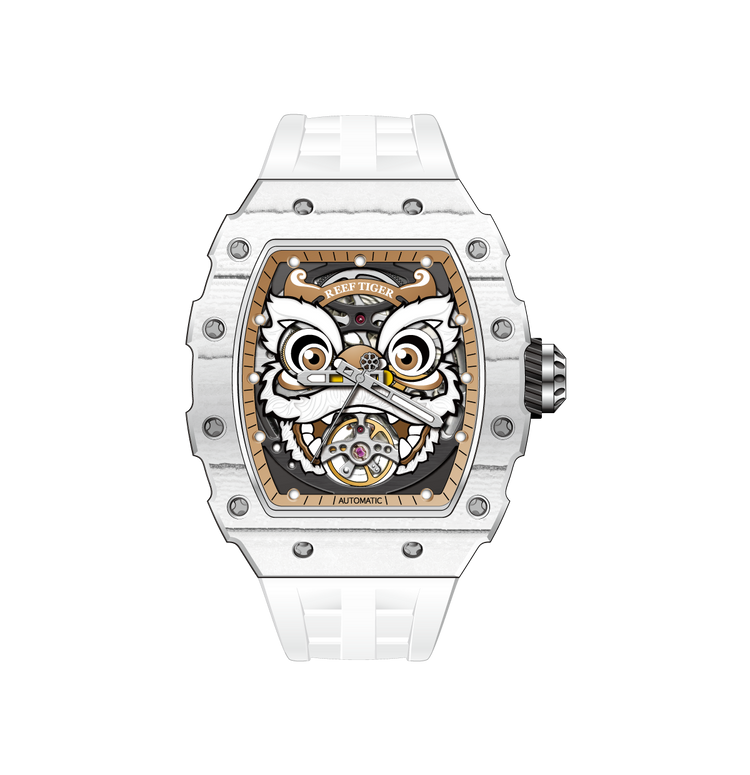 Reef Tiger Men's Chinese Lion Dance Automatic Skeleton Watch RGA3009 White image 11