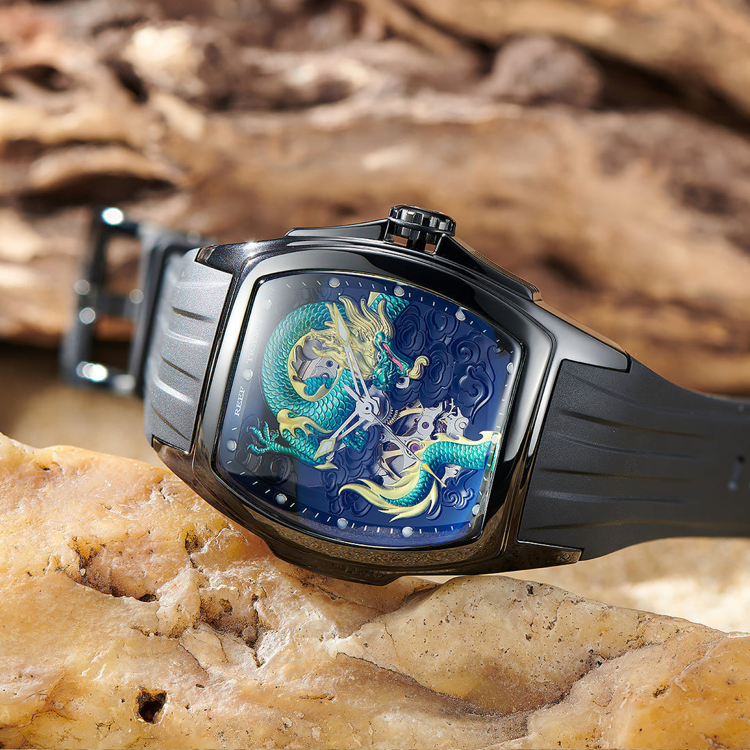 Reef Tiger Men's Aurora Chinese Dragon Skeleton Automatic Watch image 3