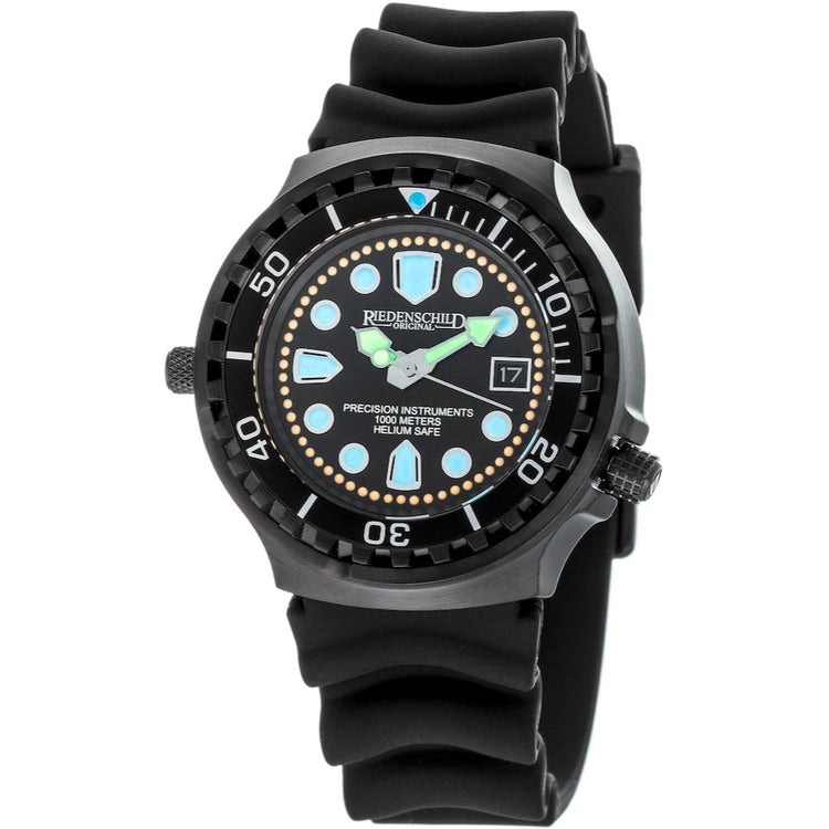 RIEDENSCHILD PRECISION INSRUMENTS GERMANY Divers Taucheruhr 1000m Helium Valve Watch Black/Light Blue image 0