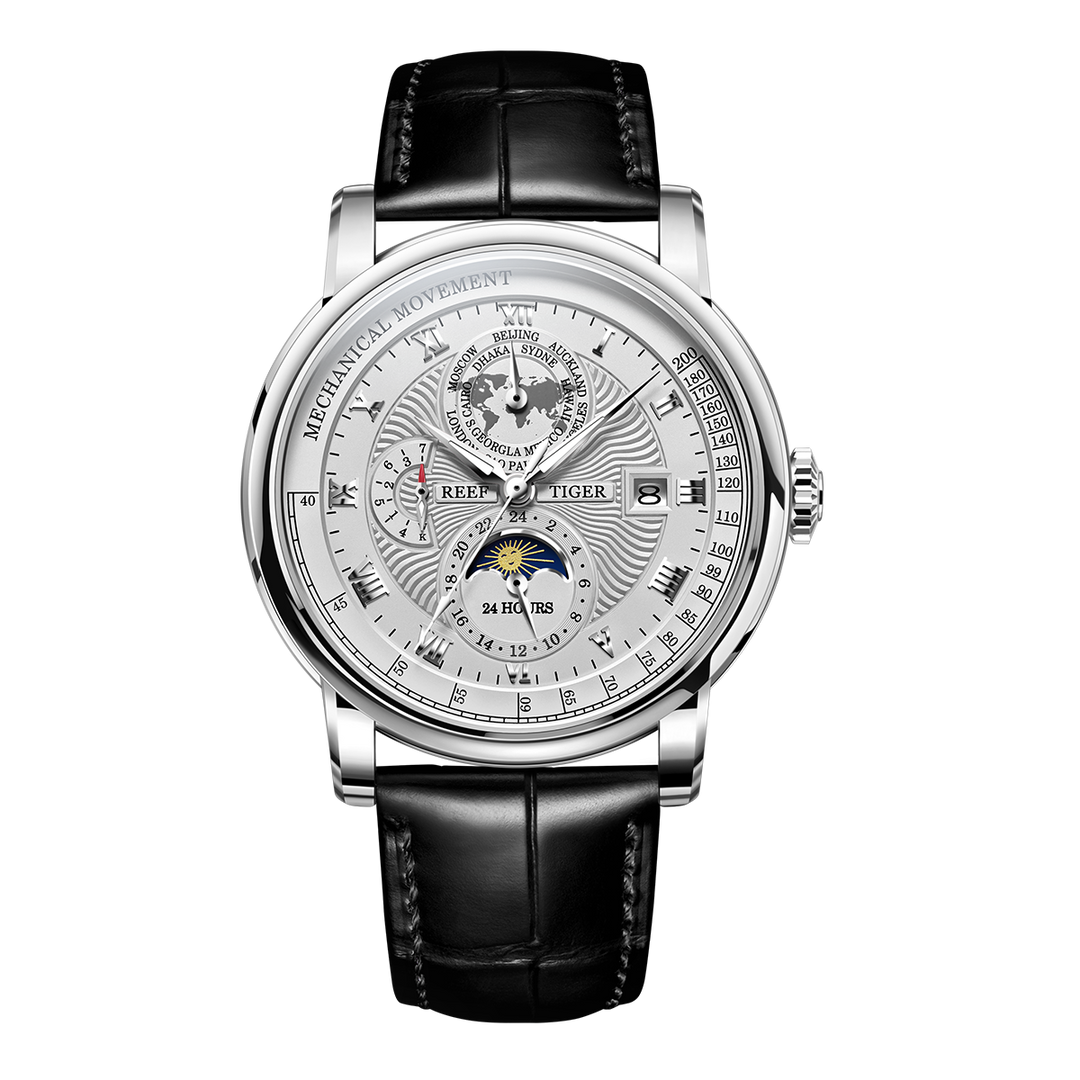 Reef Tiger Men's Artist Master II Mechanical Calendar Moon Phase Watch RGA1963 Silver/White image 0
