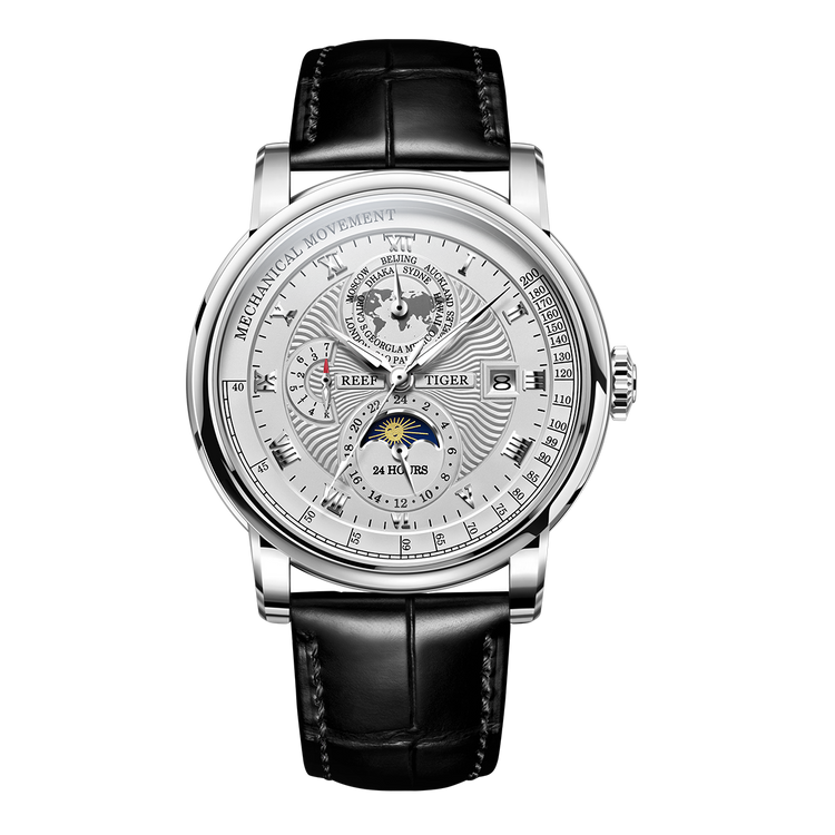 Reef Tiger Men's Artist Master II Mechanical Calendar Moon Phase Watch RGA1963 Silver/White image 0