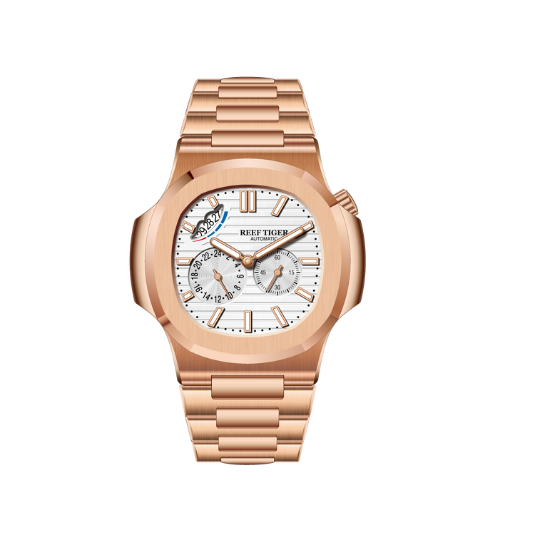 Reef Tiger Men's Peak 44mm Square Crystal Bezel Automatic Watch RGA2019 Rose Gold/White image 11