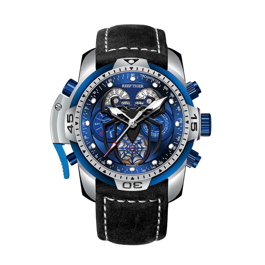 Reef Tiger Men's Aurora Spider Automatic Chronograph Watch Silver/Blue image 2