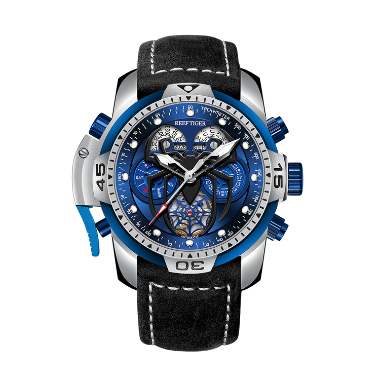 Reef Tiger Men's Aurora Spider Automatic Chronograph Watch Silver/Blue image 2