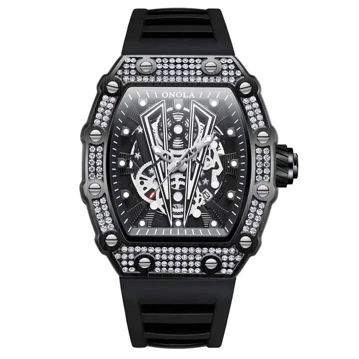 ONOLA Sir V Iced Quartz Watch - Black / Black image