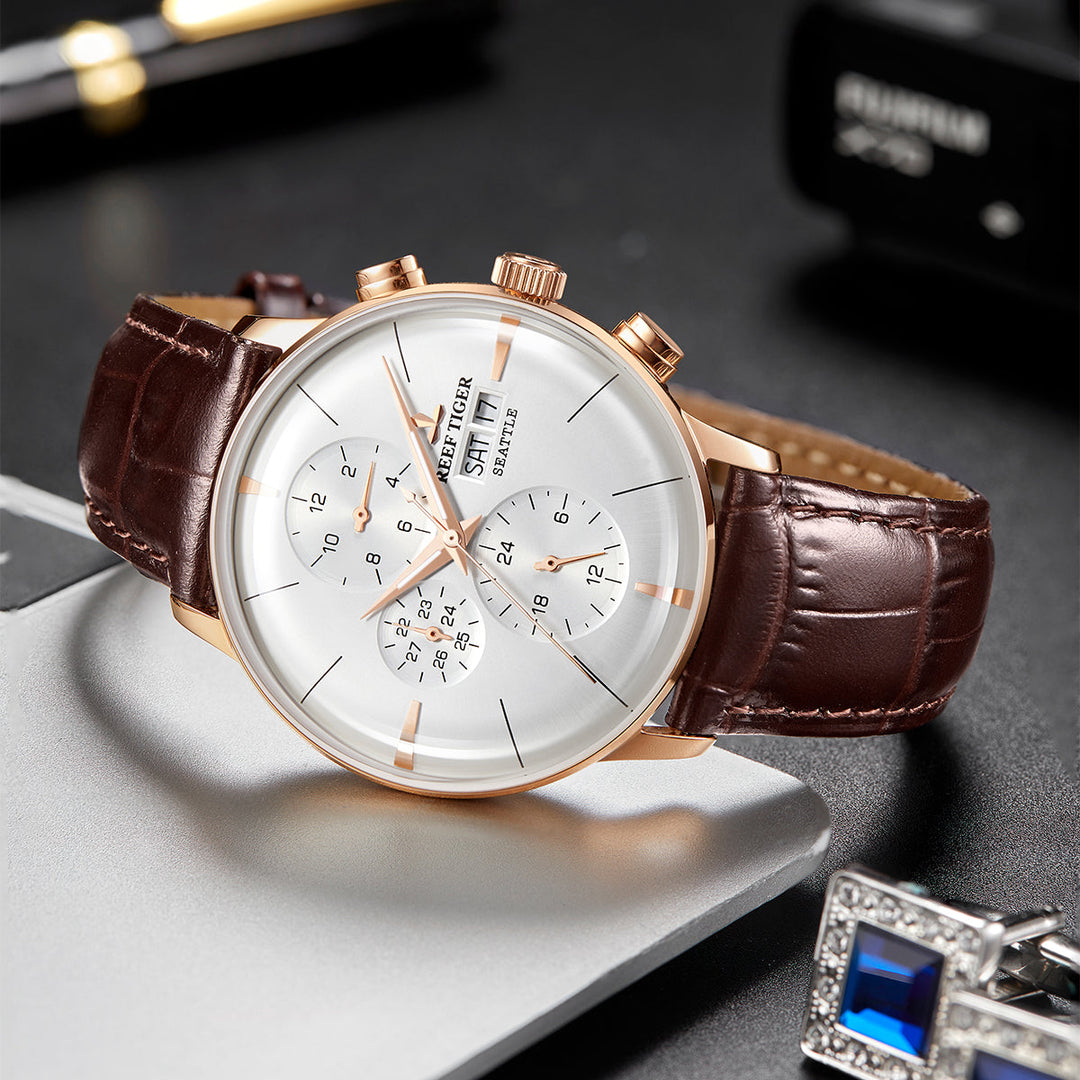 Reef Tiger Men's Seattle Chiefs Automatic Luxury Vintage Dress Chronograph Watch image 3