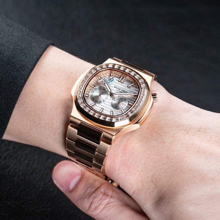 Reef Tiger Men's Peak 44mm Square Crystal Bezel Automatic Watch RGA2019 Rose Gold/White image 2