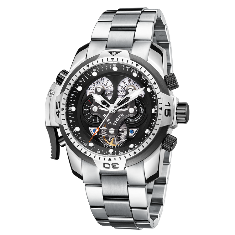 Reef Tiger Men's Aurora Concept Skeleton Automatic Mechanical Watch - Steel image