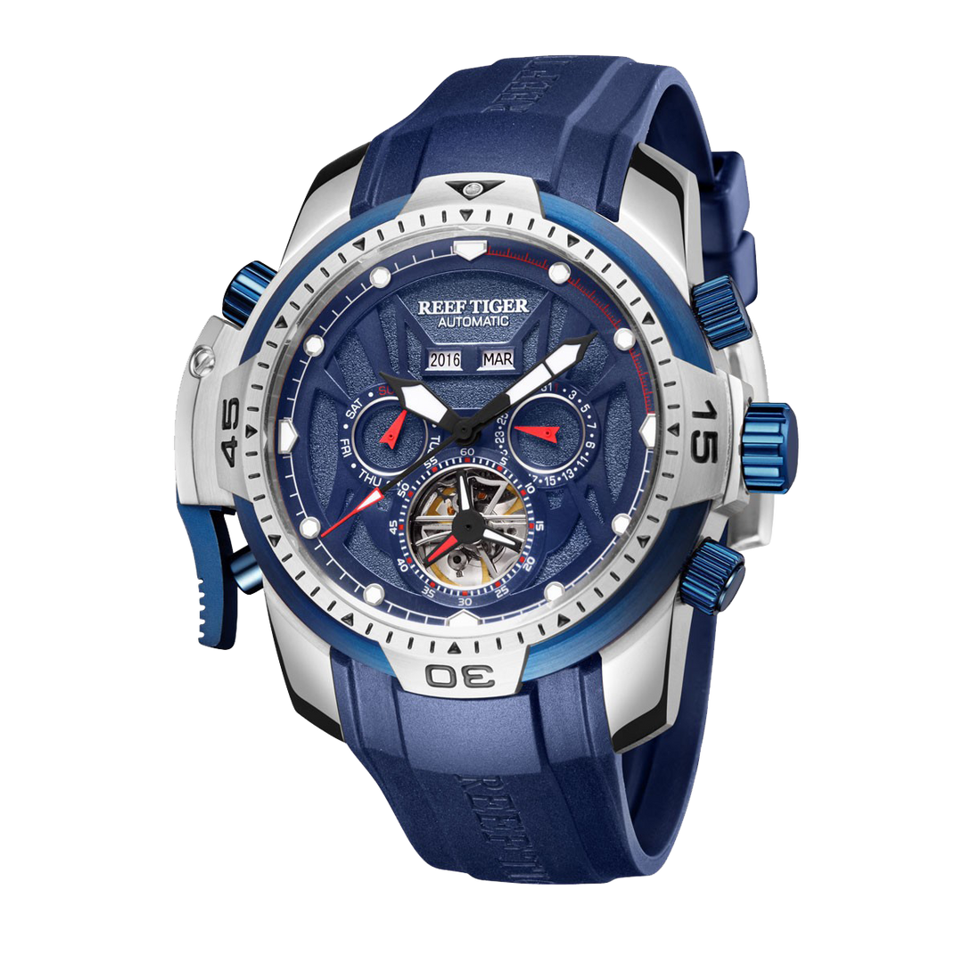 Reef Tiger Men's Aurora Transformers Skeleton Automatic Mechanical Watch - Rubber image