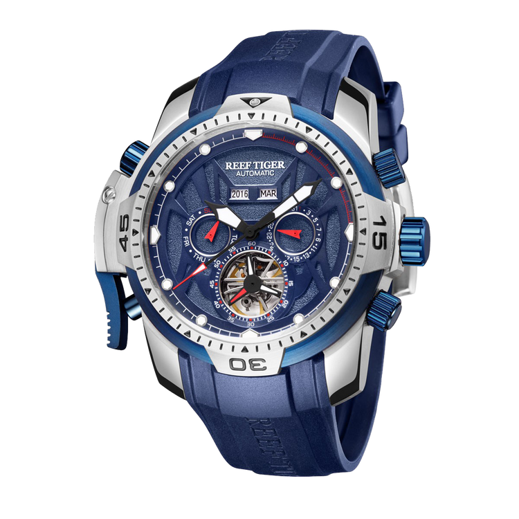 Reef Tiger Men's Aurora Transformers Skeleton Automatic Mechanical Watch - Rubber image