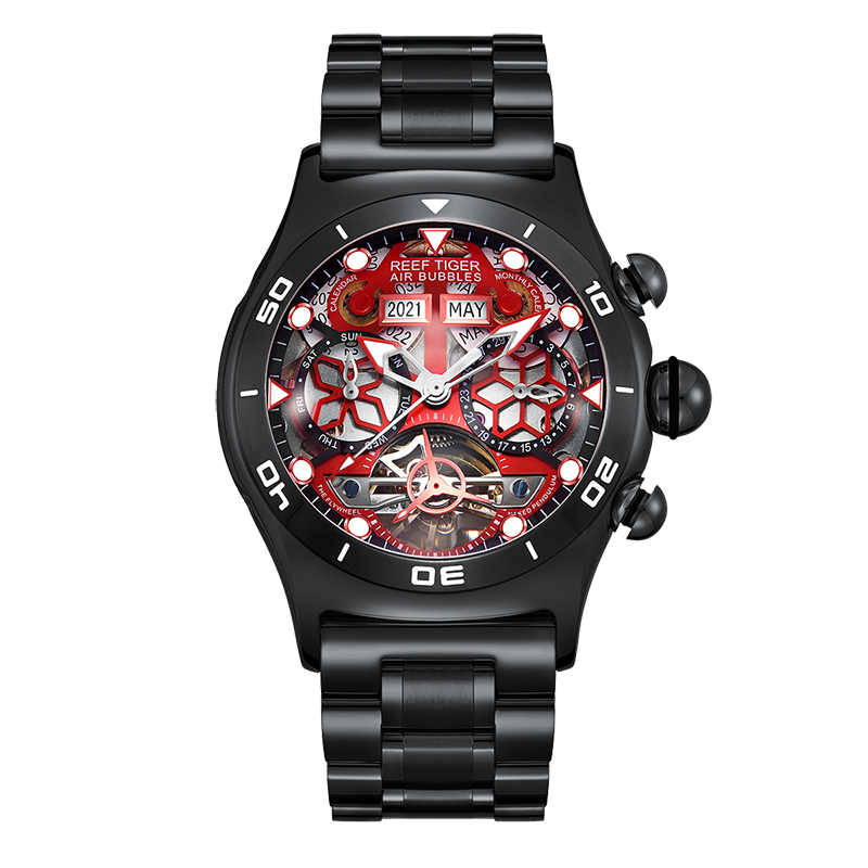 Reef Tiger Men's Aurora Air Bubbles Automatic Mechanical Skeleton Watch image 0