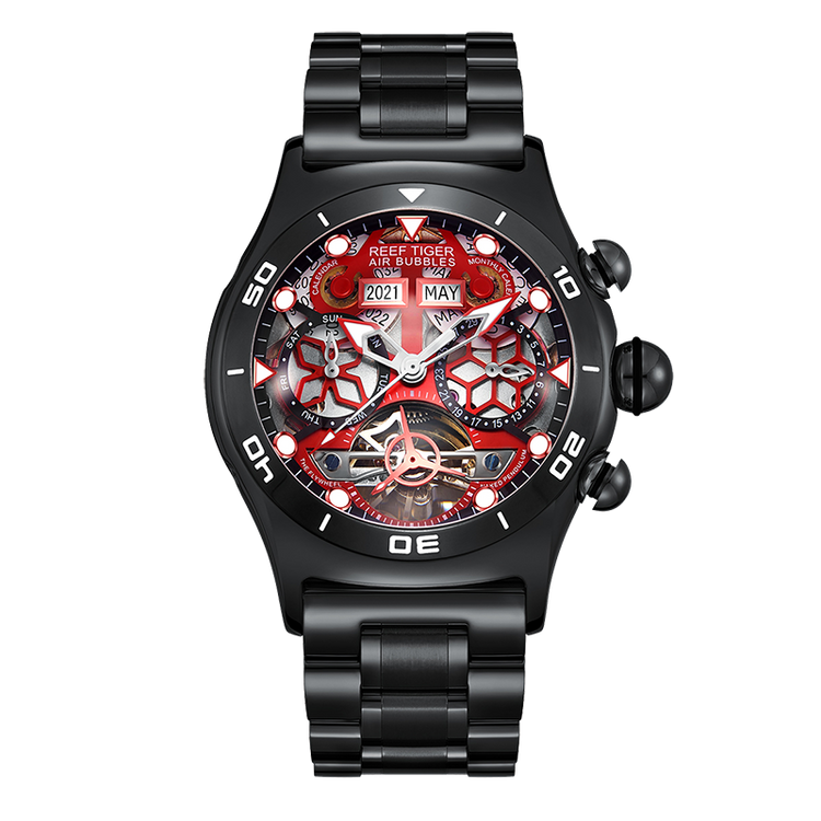 Reef Tiger Men's Aurora Air Bubbles Automatic Mechanical Skeleton Watch image 0