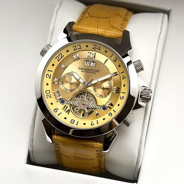CALVANEO 1583 Men's Astonia Platin Whiskey Sunbrushed Automatikuhr Watch Watch