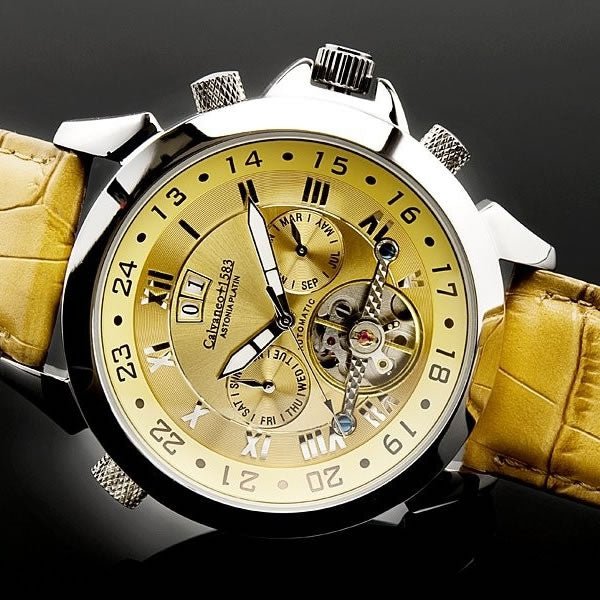CALVANEO 1583 Men's Astonia Platin Whiskey Sunbrushed Automatikuhr Watch Watch