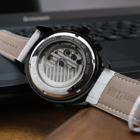 CALVANEO 1583 Men's Astonia 70'thies GT Series White/Black Watch Watch
