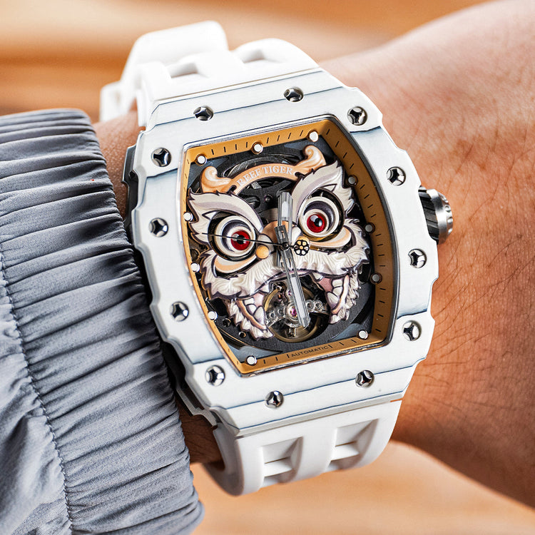Reef Tiger Men's Chinese Lion Dance Automatic Skeleton Watch RGA3009 White image 3