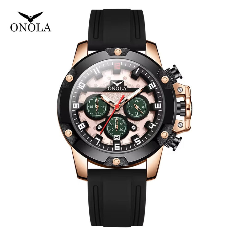 ONOLA Freeman Quartz Chronograph Silicone Strap Watch - Rose Gold / Cream image