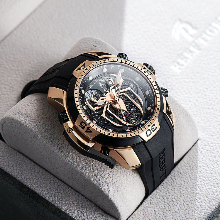 Reef Tiger Men's Aurora Spider Automatic Chronograph Watch Rose Gold/Black image 1