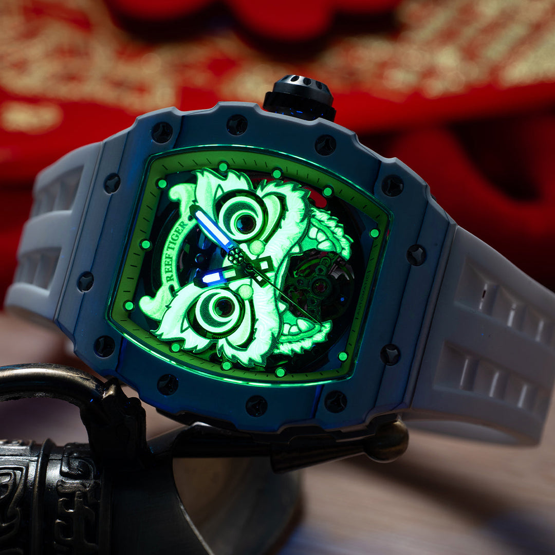 Reef Tiger Men's Chinese Lion Dance Automatic Skeleton Watch RGA3009 Red image 5