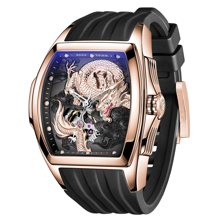 Reef Tiger Men's Aurora Chinese Dragon Skeleton Automatic Watch image 1