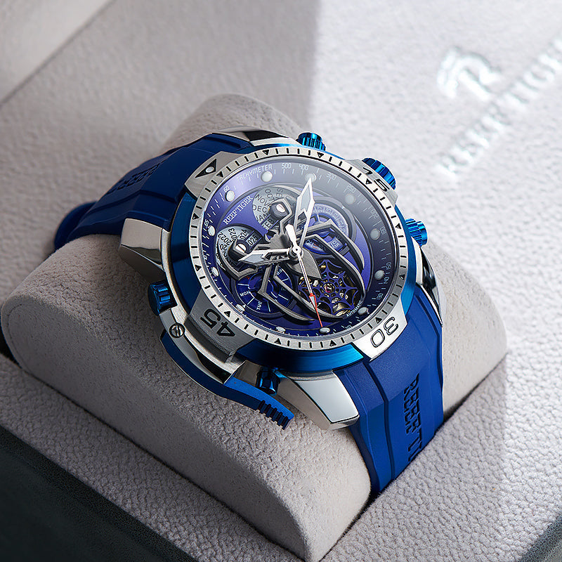 Reef Tiger Men's Aurora Spider Automatic Chronograph Watch Silver/Blue image 1