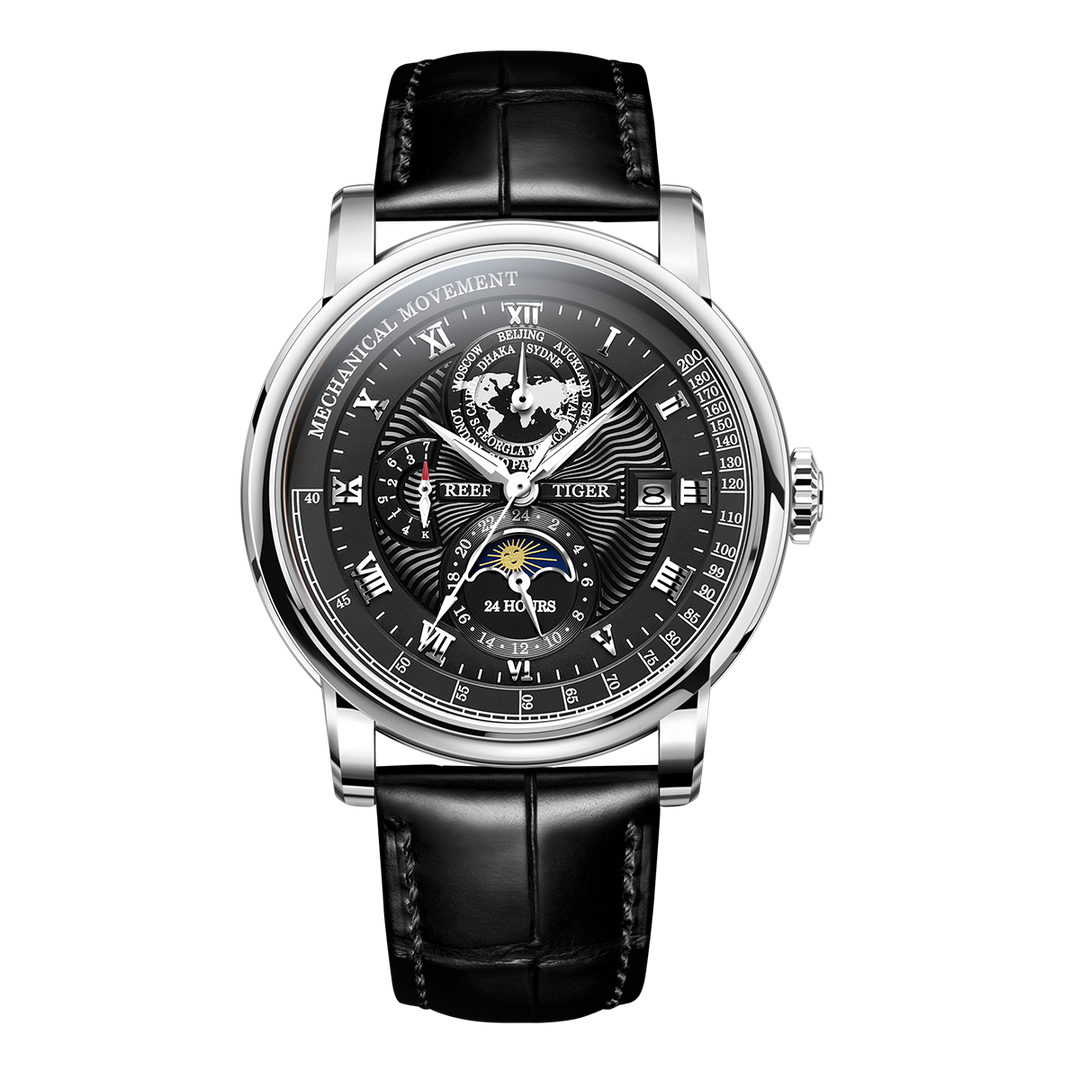 Reef Tiger Men's Artist Master II Mechanical Calendar Moon Phase Watch RGA1963 Silver image 0