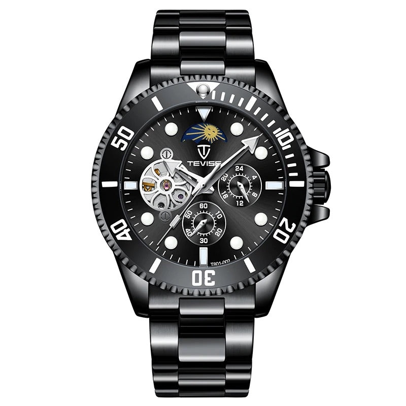 TEVISE Perpetual Automatic Flower Moon Ionic Black Watch image 0