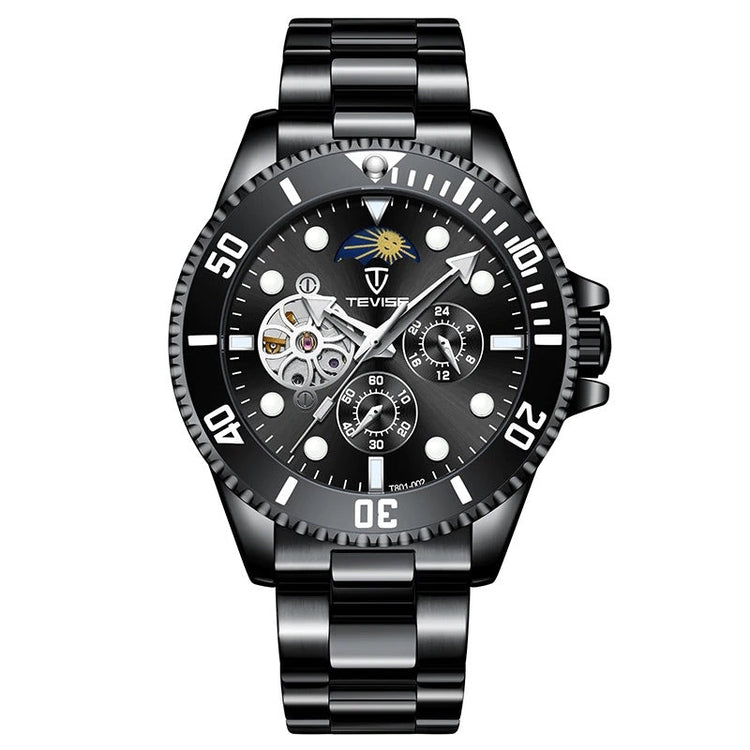 TEVISE Perpetual Automatic Flower Moon Ionic Black Watch image 0